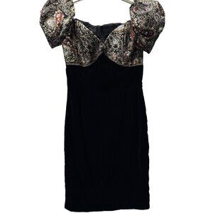 VTG Scott McClintock Black Gold Cocktail Dress‎ Velvet Sz 4 Off Shoulder 90s Y2K
